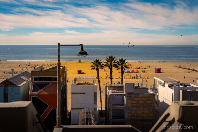 Santa Monica old lamp view of the beach